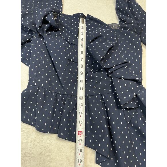 Self-Portrait Navy White Swiss Dot Plumetis Frilled One Shoulder Blouse Top SZ 6 - Picture 6 of 8